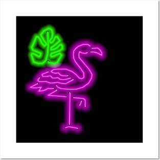 flamingo neon ligh Posters and Art